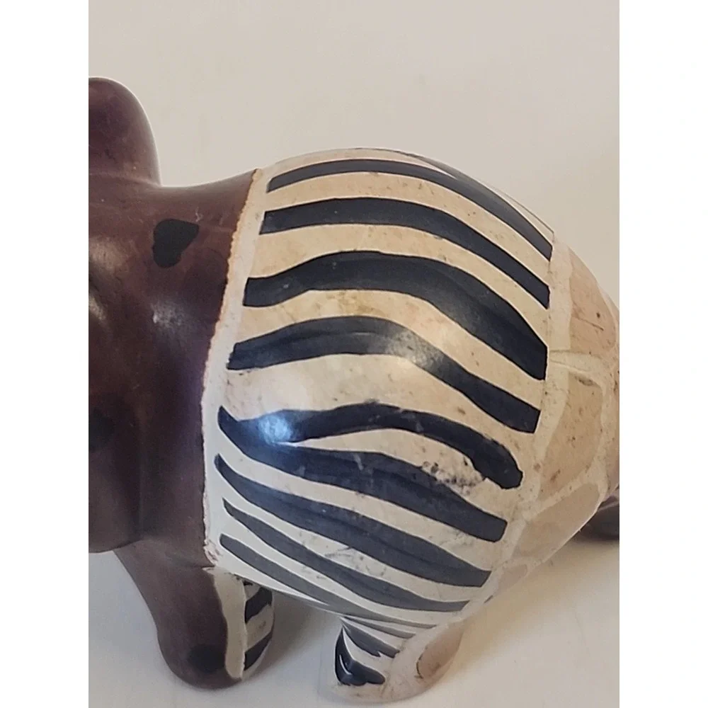 Handcarved‎ Soapstone Elephant Figurine  Handpainted Safari Patchwork 2.25